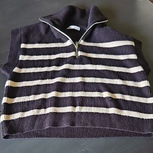 Zara Black and Cream Zip-Up Sweater